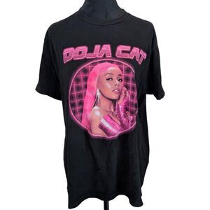 DOJA CAT Neon Pink Laser Grid T-Shirt L Black Y2K Cyber Pop Music Merch